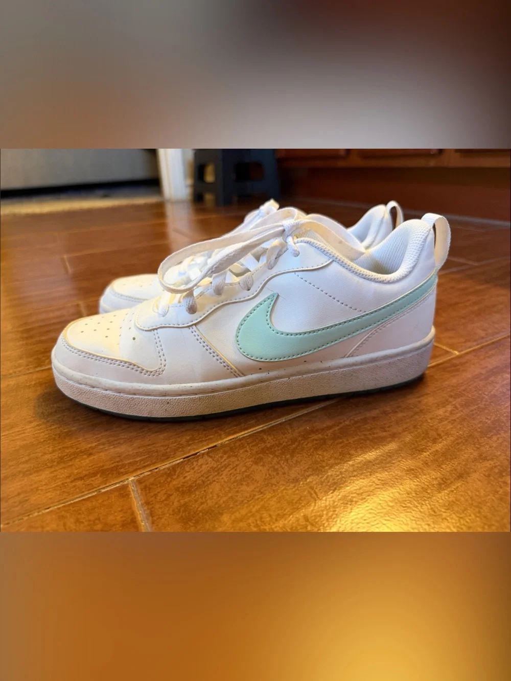 Nike White Sneakers with Mint Green Swoosh